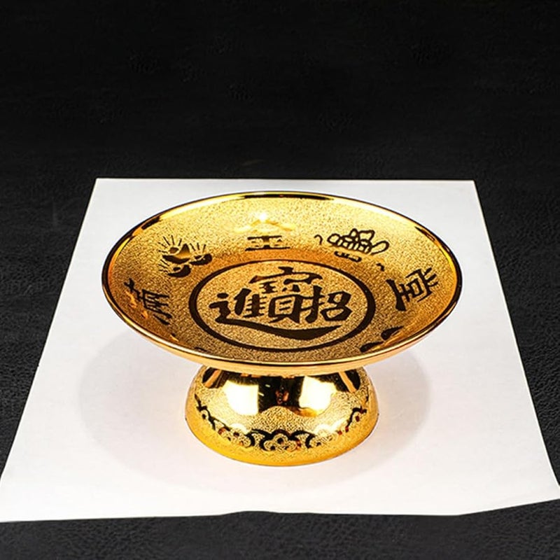 Golden Footed Offering Plate 19 2X19 2CM Vintage Temple Fruit Tray For Snacks Desserts Ceremonies - Image 5